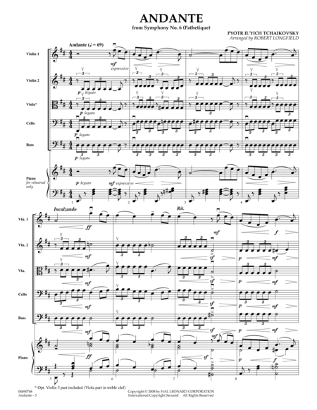 Andante (from Symphony No.6 "Pathetique") - Full Score