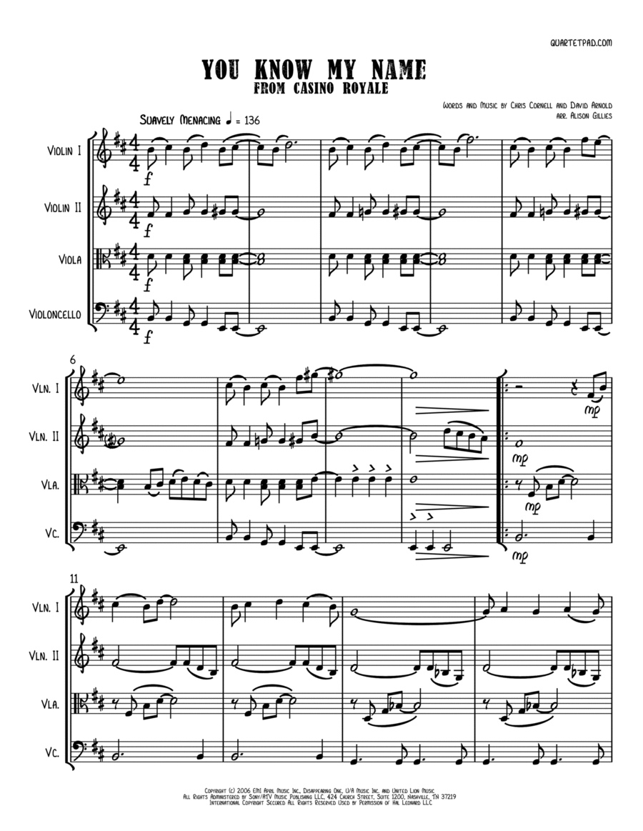 You Know My Name from CASINO ROYALE String Quartet scores gallery preview page 1