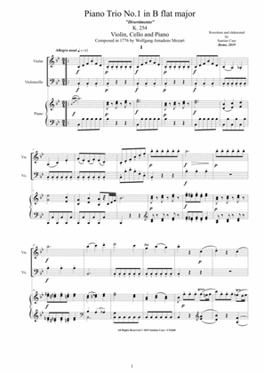 Book cover for Mozart - Piano Trio No.1 in B flat (Divertimento) K 254 for Violin, Cello and Piano