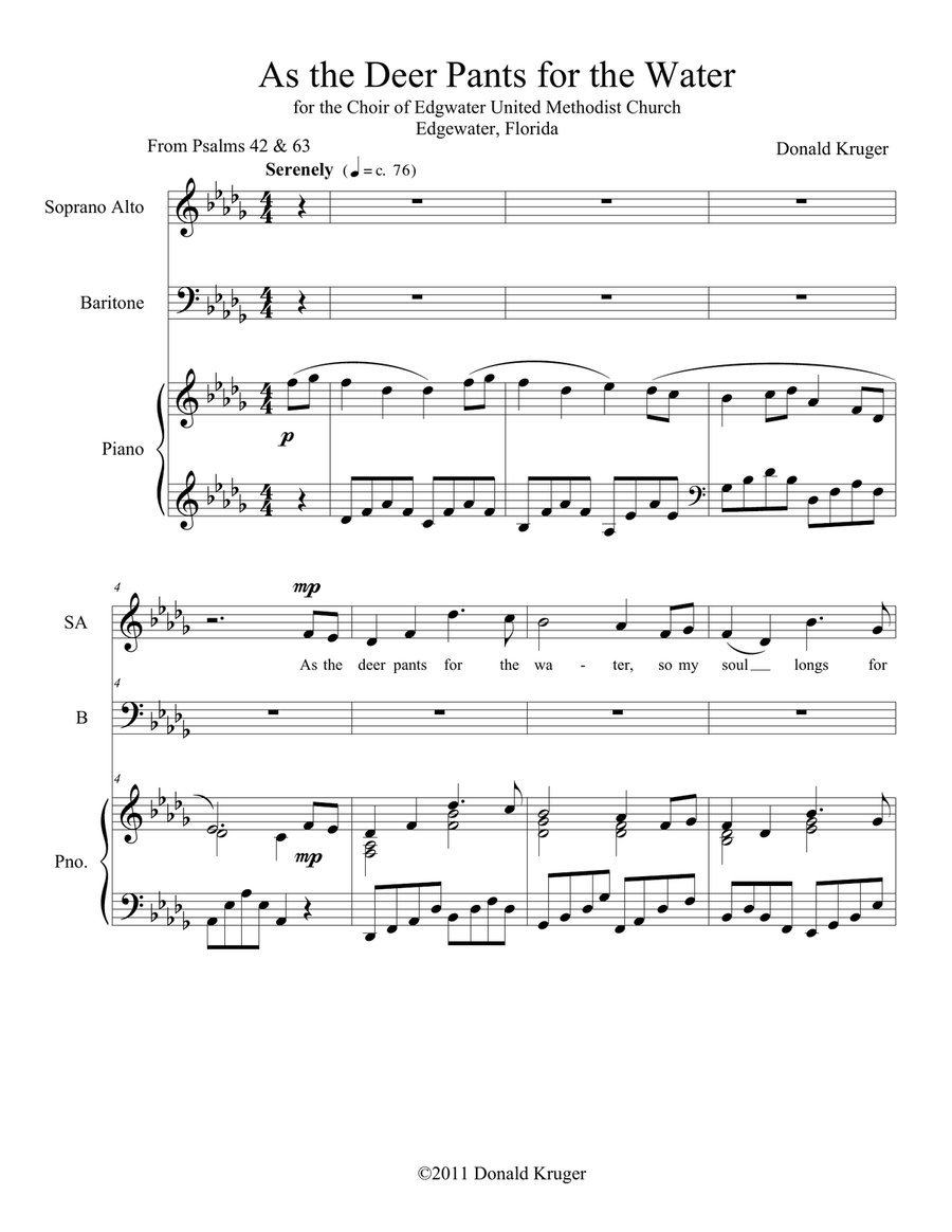 As the Deer Pants for the Water (SAB) 3-Part scores gallery preview page 1
