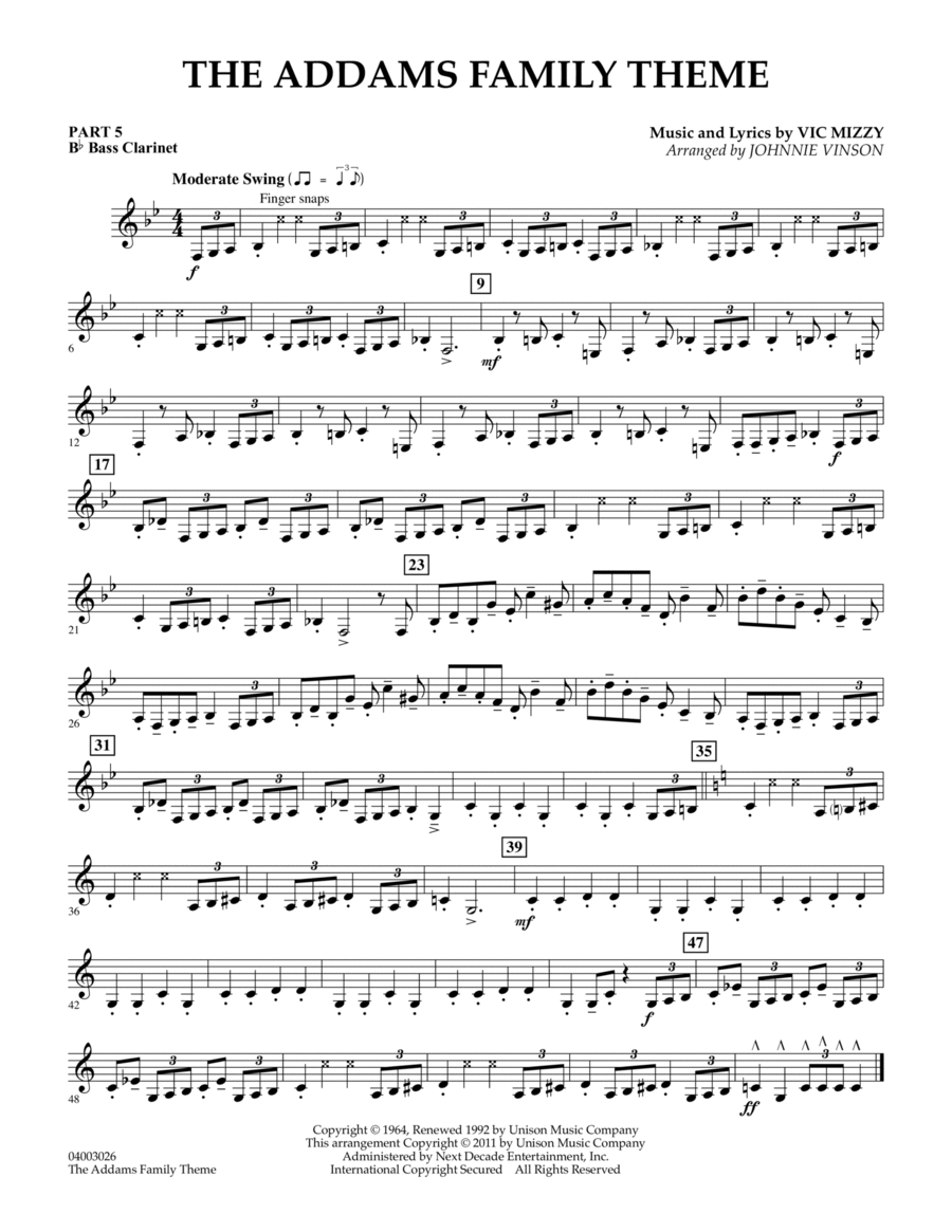 The Addams Family Theme - Pt.5 - Bb Bass Clarinet Concert Band scores gallery preview page 1