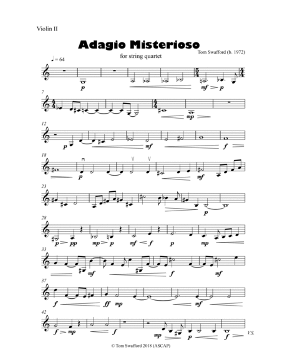 Adagio Misterioso for string quartet (parts) String Quartet scores gallery preview page 4