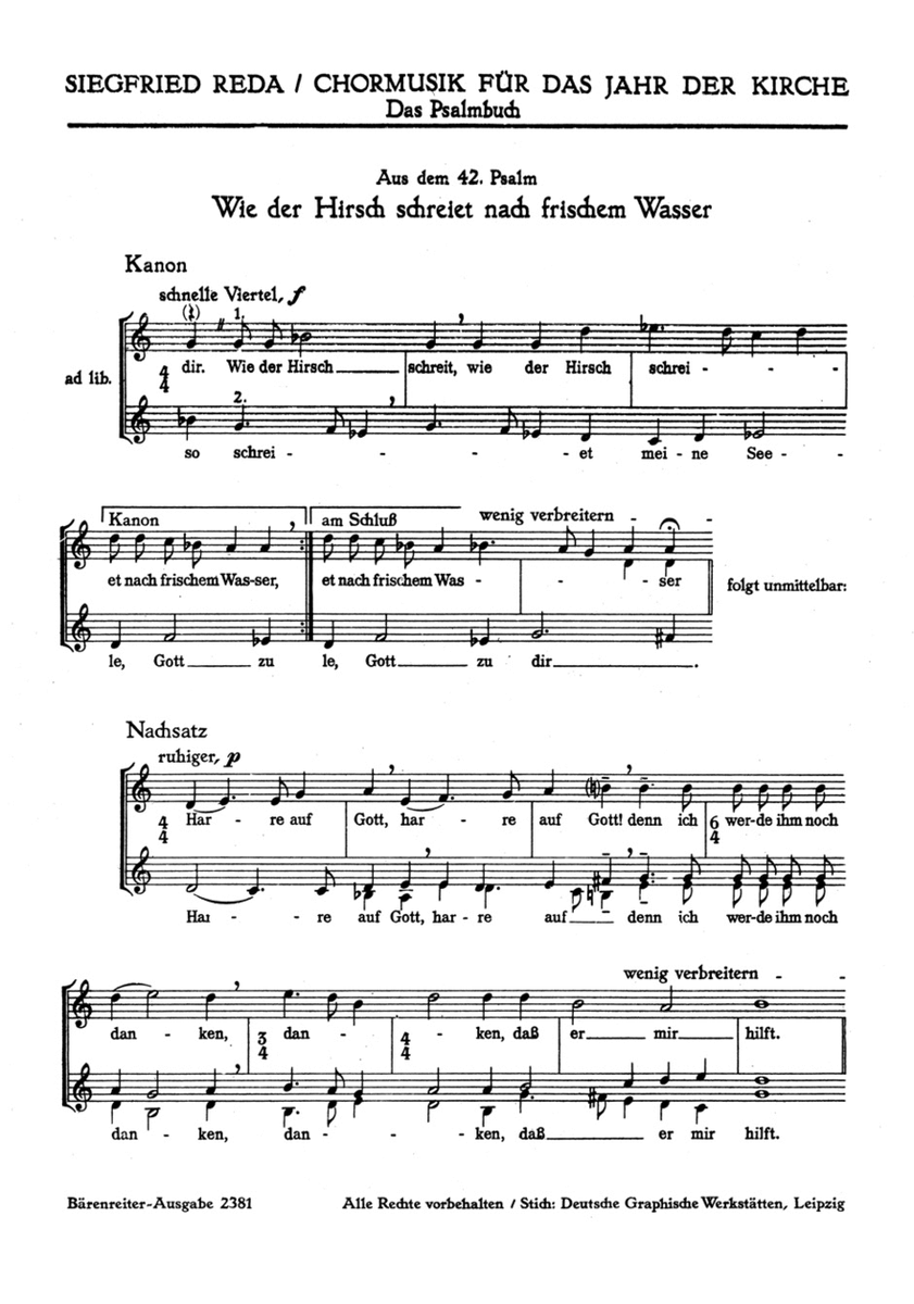 Wie der Hirsch schreiet (Psalm 42) - Die Toren sprechen in ihrem Herzen (Psalm 14) (1948)