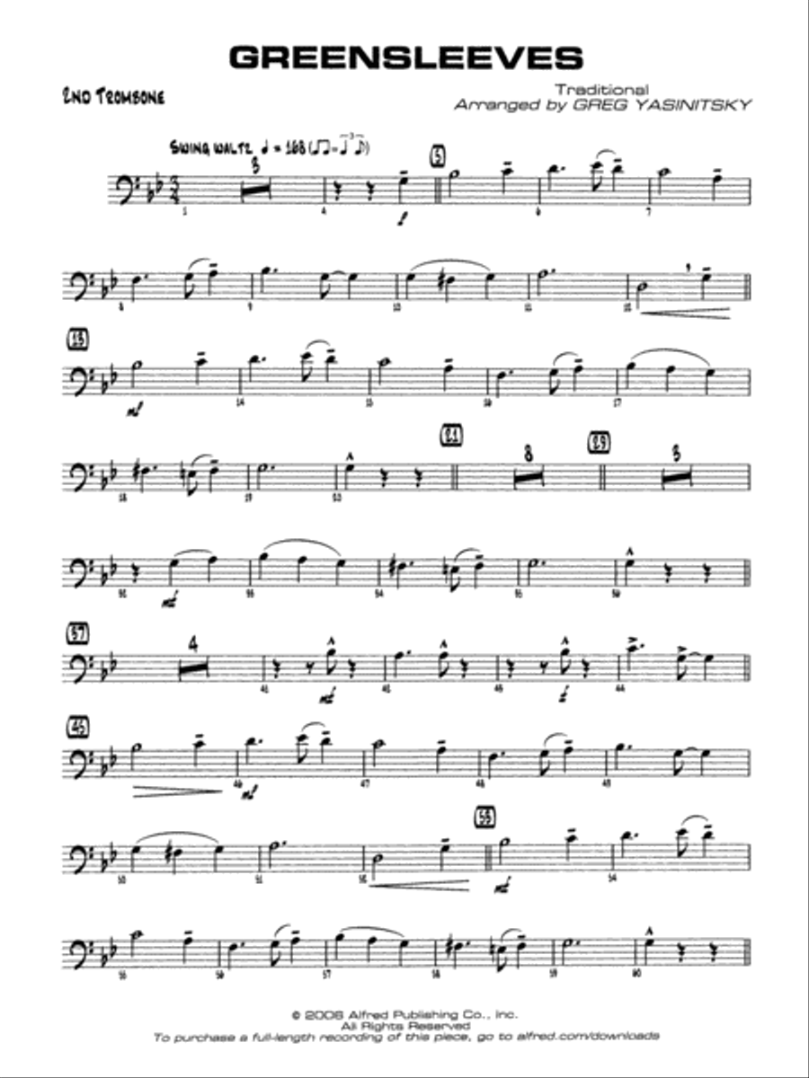 Greensleeves: 2nd Trombone Jazz Ensemble scores gallery preview page 1