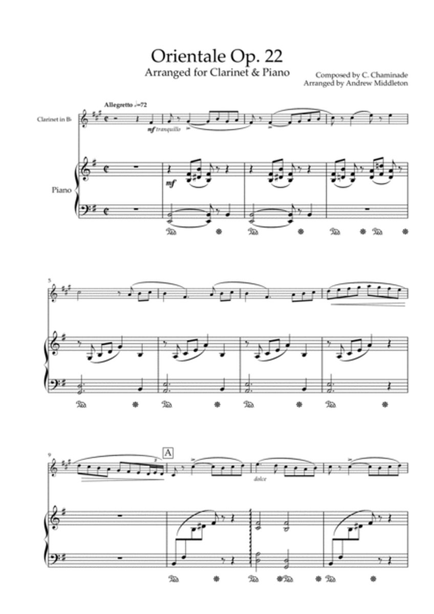 Orientale Op. 22 arranged for Clarinet and Piano image number null
