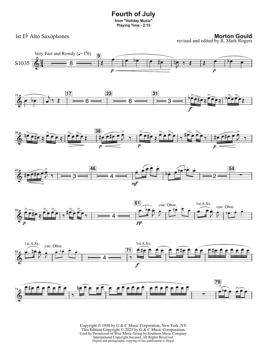 Fourth of July (arr. R. Mark Rogers) - Alto Saxophone 1 Concert Band scores gallery preview page 1