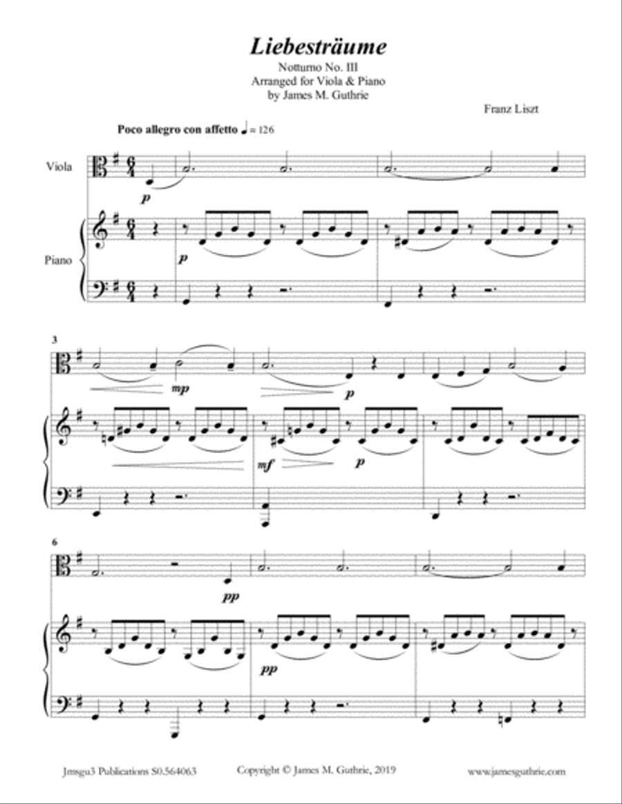 Liszt: Liebestraume for Viola & Piano Viola scores gallery preview page 5