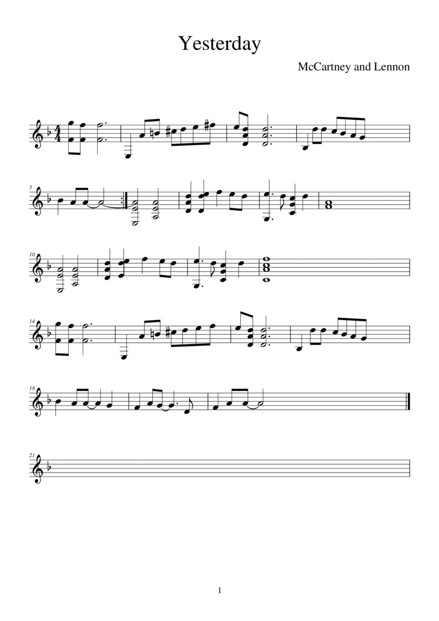 Yesterday Acoustic Guitar scores gallery preview page 1