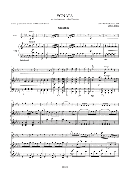 Sonata sur des thèmes de “Le Roi Théodore for Violin (Flute) and Harp