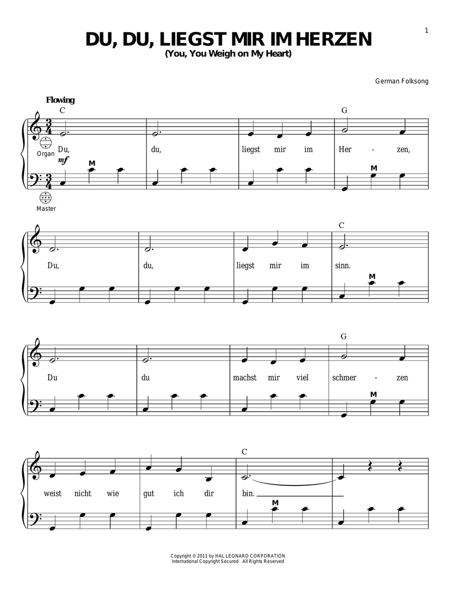 Du, Du Liegst Mir Im Herzen (You, You Weigh On My Heart) Accordion scores gallery preview page 1