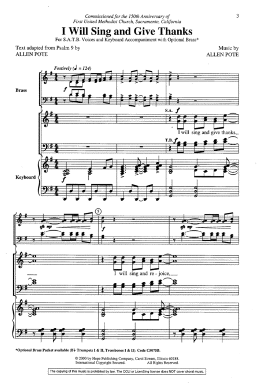 I Will Sing and Give Thanks 4-Part scores gallery preview page 2