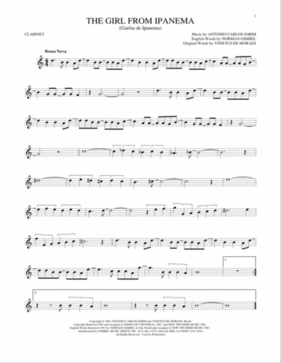 The Girl From Ipanema The Girl From Ipanema Clarinet Solo scores gallery preview page 1