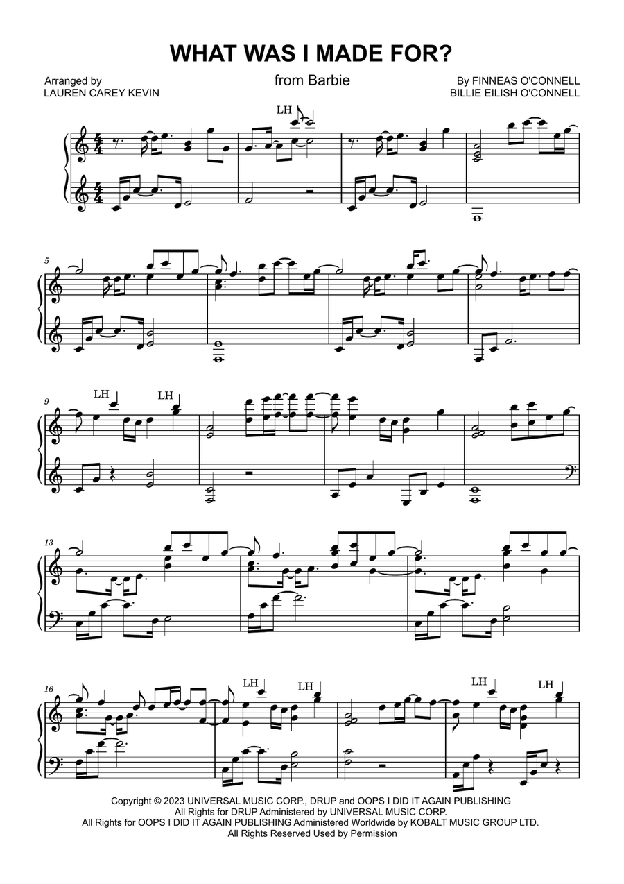 What Was I Made For? Piano Solo scores gallery preview page 1