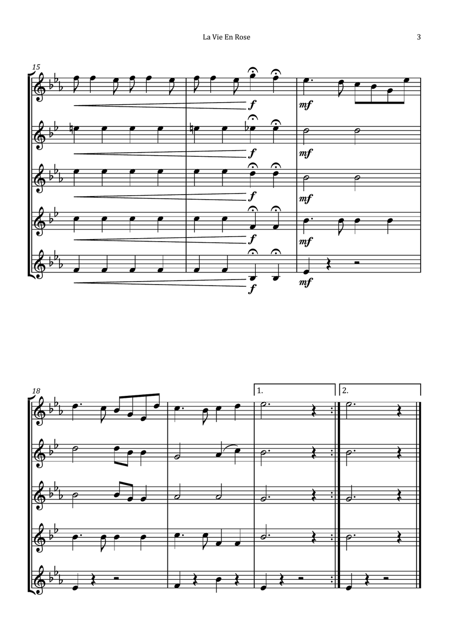 La Vie En Rose Saxophone Quintet scores gallery preview page 3