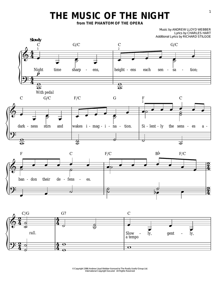 The Music Of The Night (from The Phantom Of The Opera) Easy Piano scores gallery preview page 1