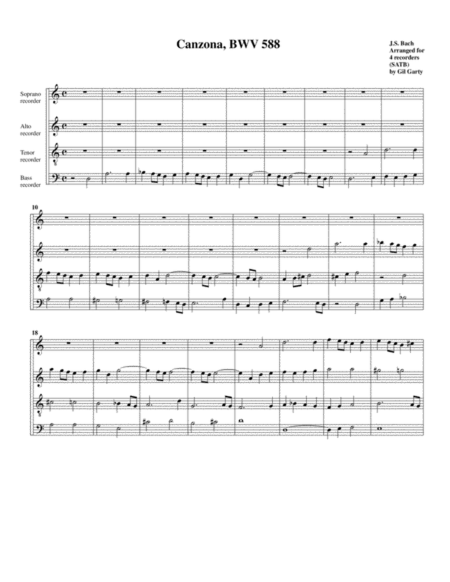 Canzona, BWV 588 (Arrangement for 4 recorders (SATB))