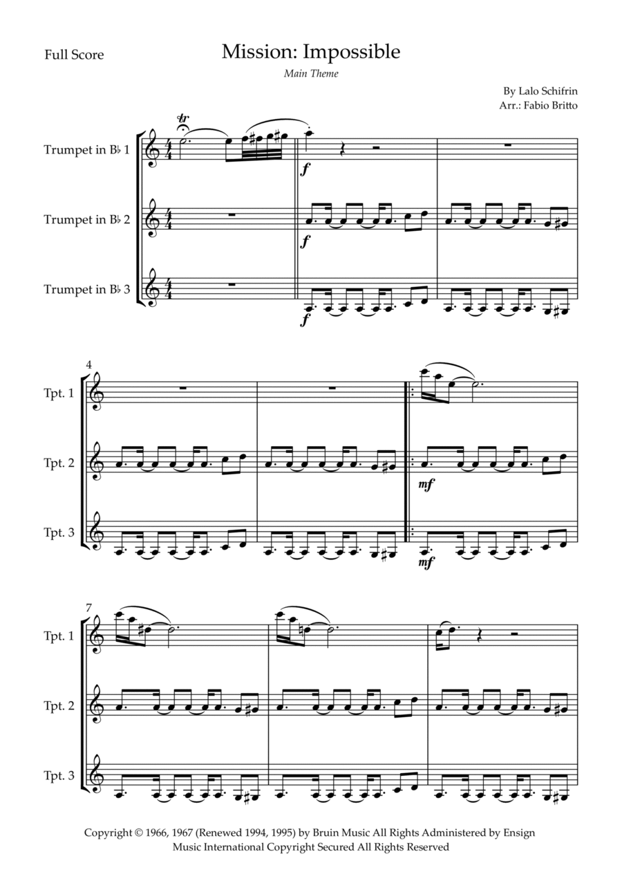Mission: Impossible Theme Trumpet Trio scores gallery preview page 1