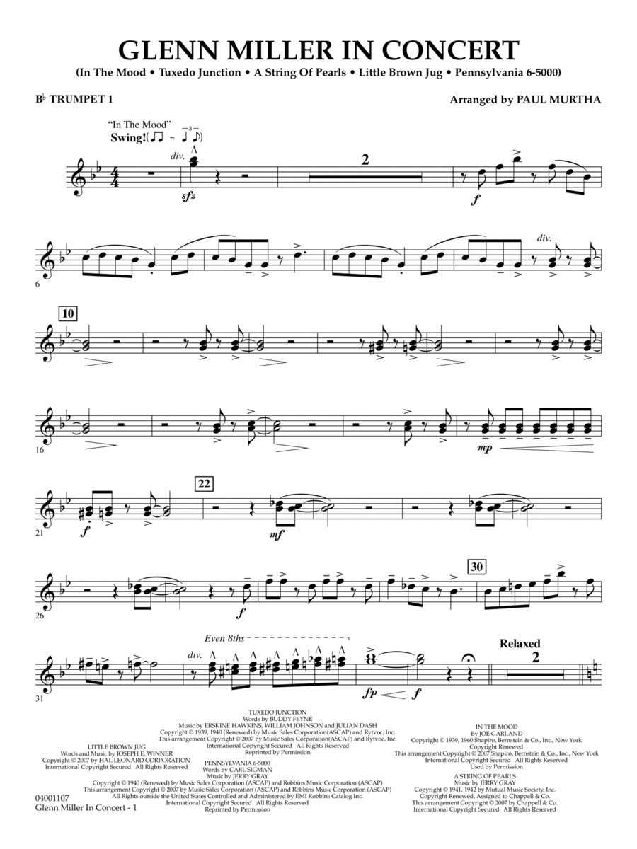 Glenn Miller In Concert (arr. Paul Murtha) - Bb Trumpet 1 Concert Band scores gallery preview page 1