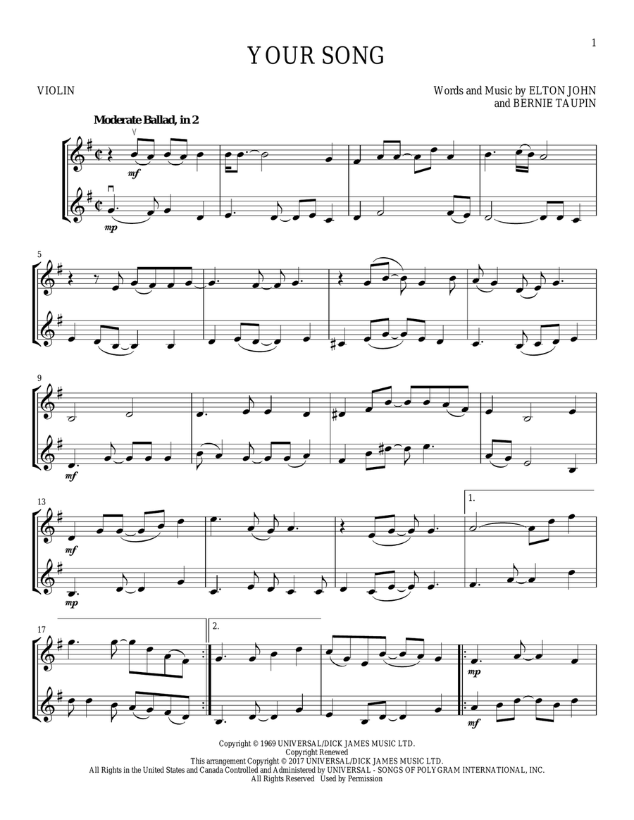 Your Song String Duet scores gallery preview page 1