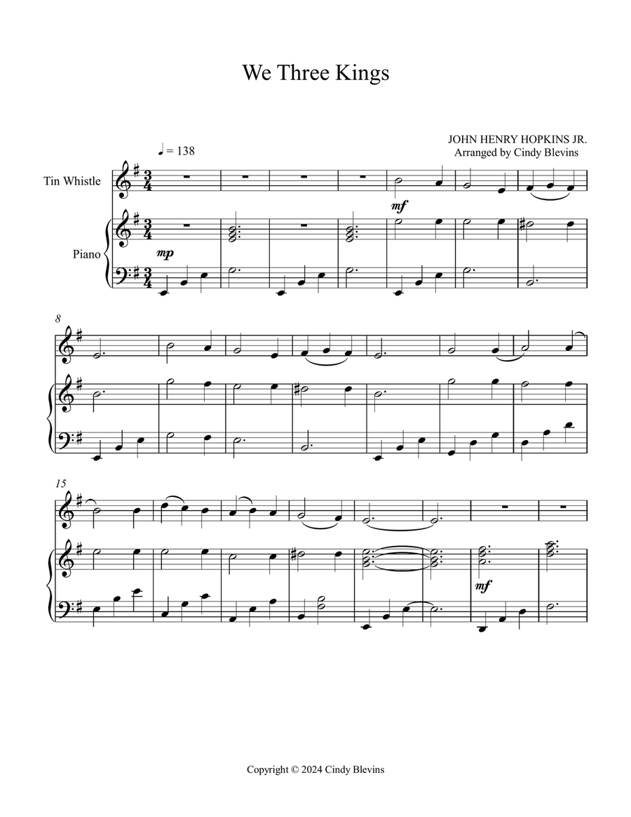 We Three Kings, for Piano and Tin Whistle (D) Piano scores gallery preview page 3