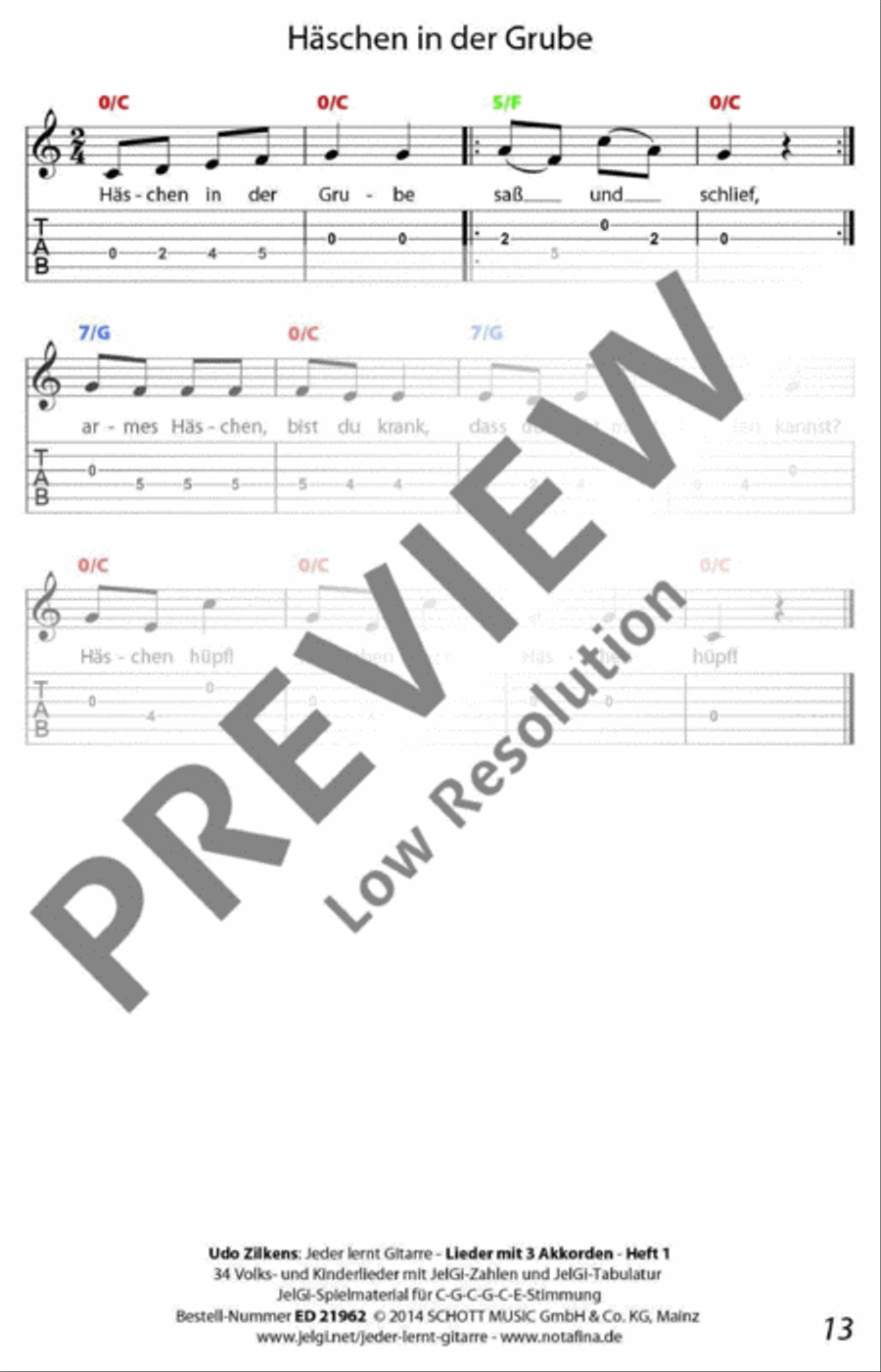 Jeder lernt Gitarre - Lieder mit 3 Akkorden Heft 1 Classical Guitar scores gallery preview page 14