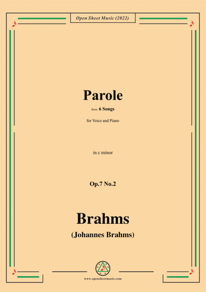Book cover for Brahms-Parole,Op.7 No.2,from 6 Songs,in c minor