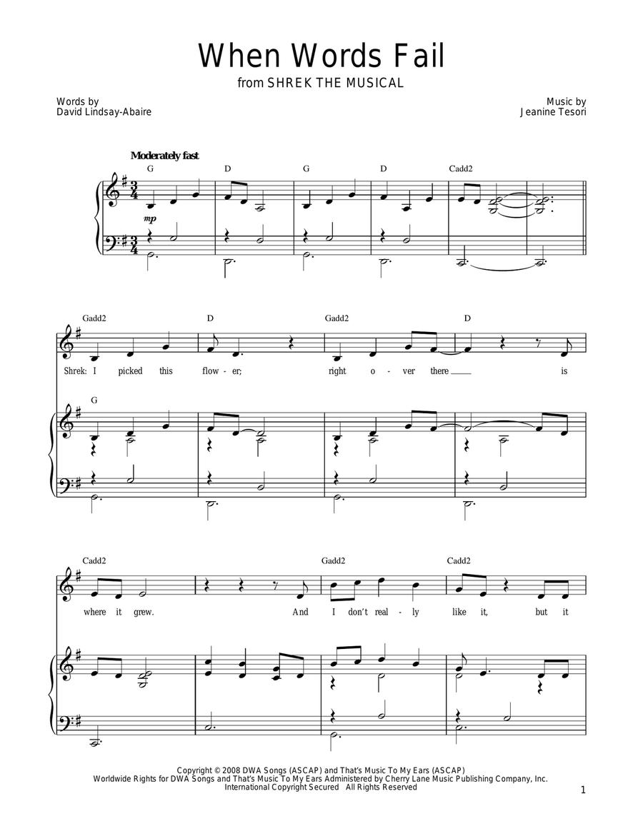 When Words Fail When Words Fail Piano, Vocal, Guitar scores gallery preview page 1