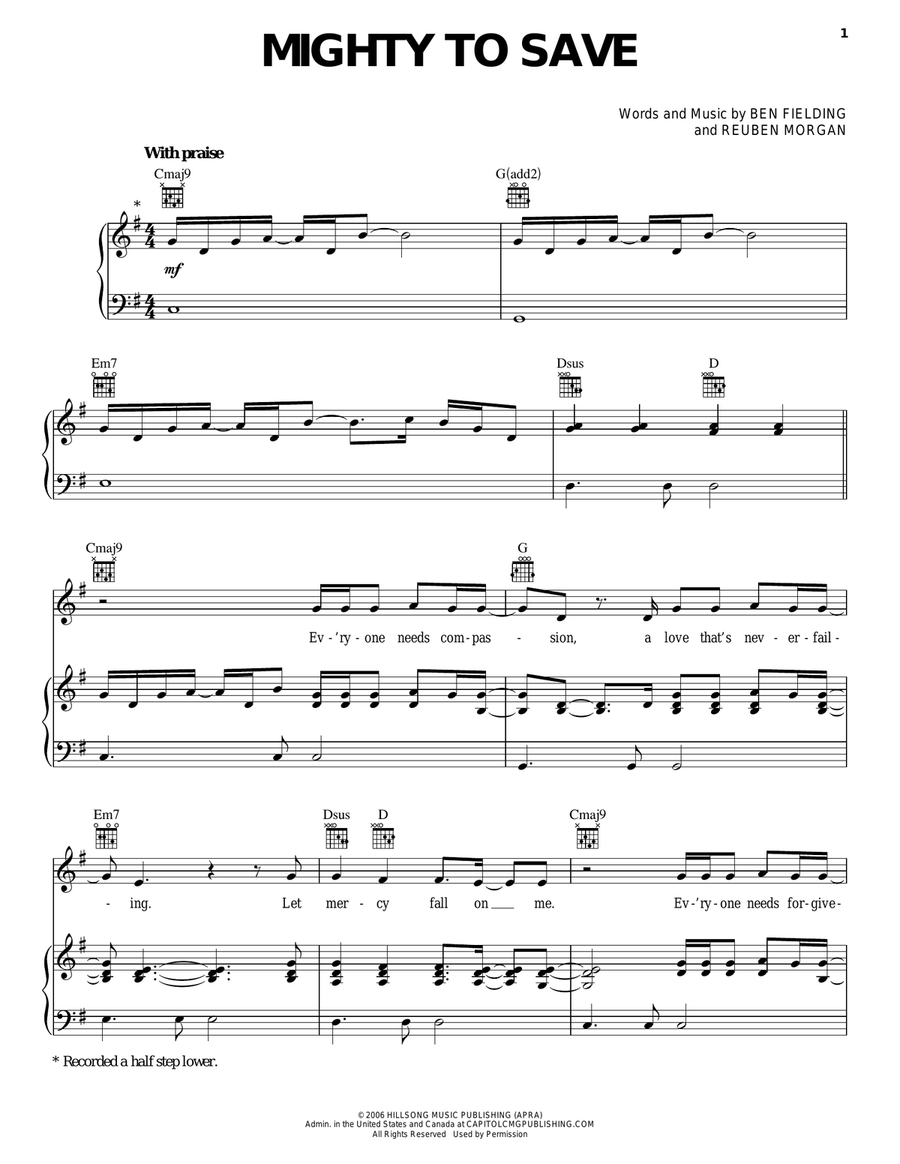 Mighty To Save Guitar scores gallery preview page 1