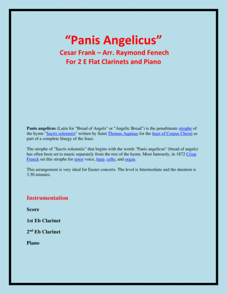 Panis Angelicus - 2 E Flat Clarinets and Piano image number null