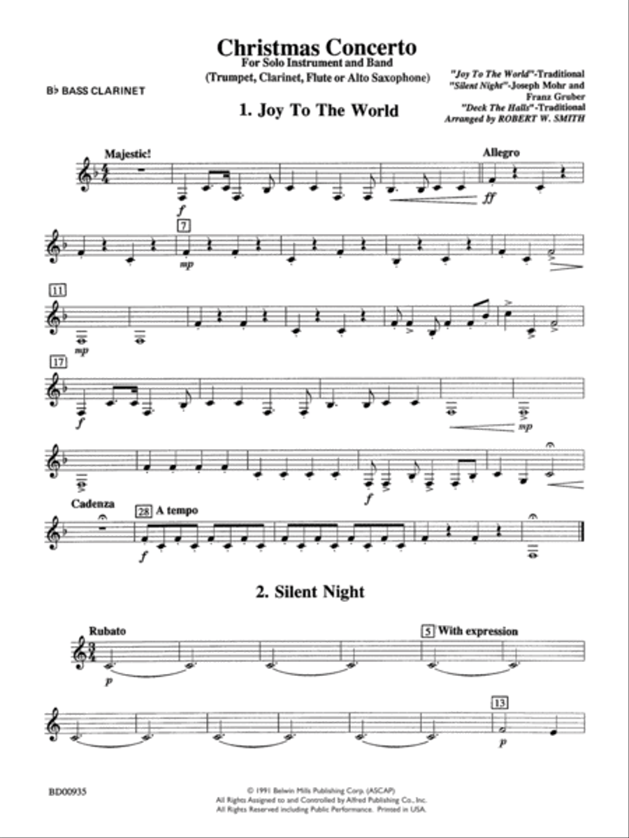 Christmas Concerto (Solo Trumpet, Clarinet, Flute, or Alto Saxophone and Band): B-flat Bass Clarinet Concert Band scores gallery preview page 1