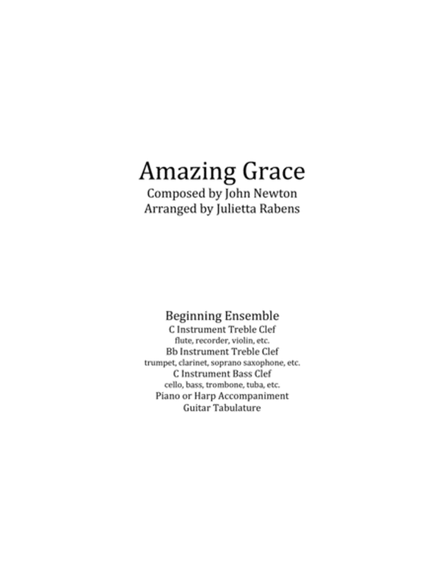 Amazing Grace in G major for easy ensemble
