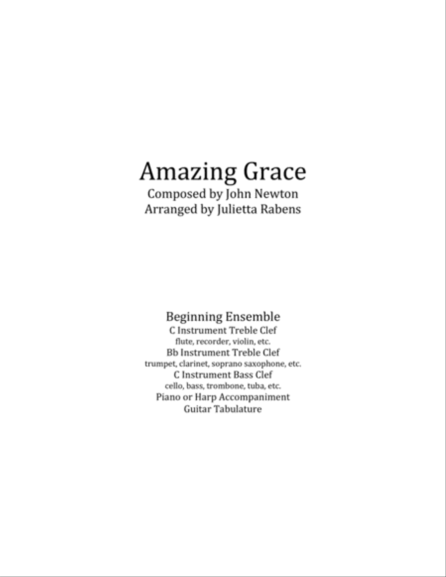 Amazing Grace in G major for easy ensemble Large Ensemble scores gallery preview page 1