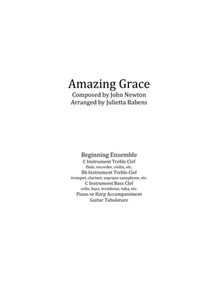 Amazing Grace in G major for easy ensemble