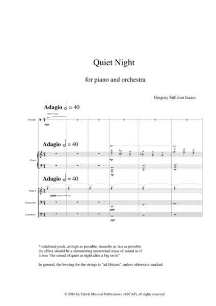 Gregory Sullivan Isaacs: Quiet Night for piano and orchestra - score and complete parts
