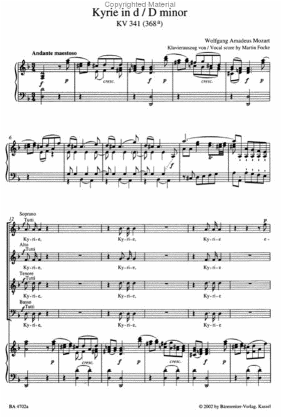 Kyrie d minor, KV 341 (368a) 4-Part scores gallery preview page 2