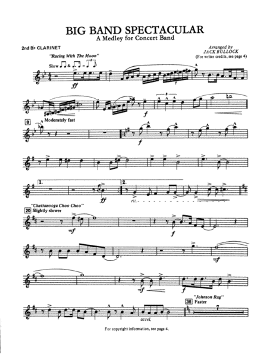 Big Band Spectacular: 2nd B-flat Clarinet Concert Band scores gallery preview page 1