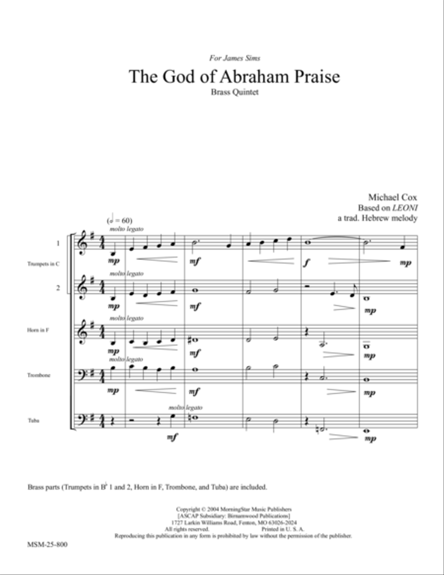 The God of Abraham Praise Brass Quintet scores gallery preview page 1