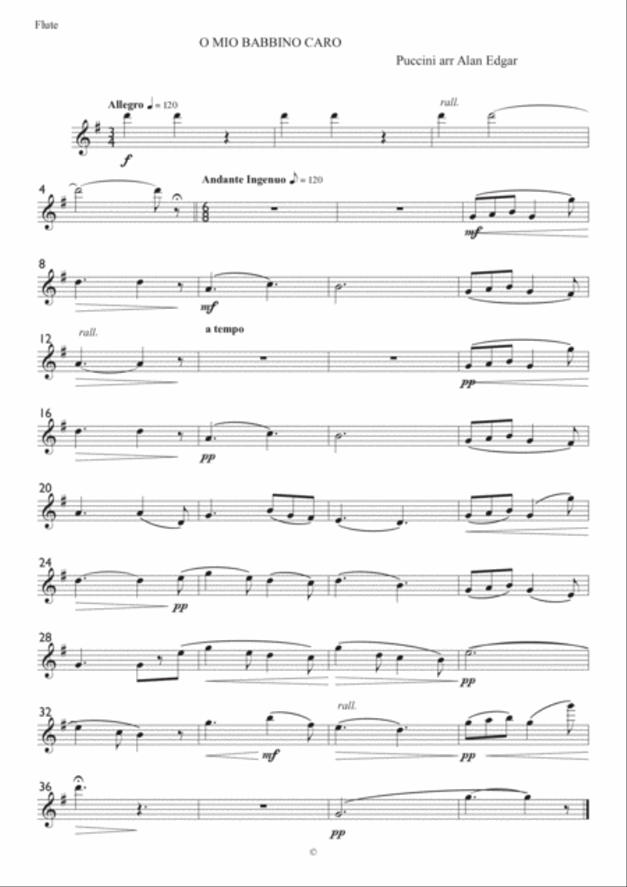 O, MY BELOVED FATHER by PUCCINI, O MIO BABBINO CARO, from Gianni Schicci, arranged for Soprano, Org Small Ensemble scores gallery preview page 2