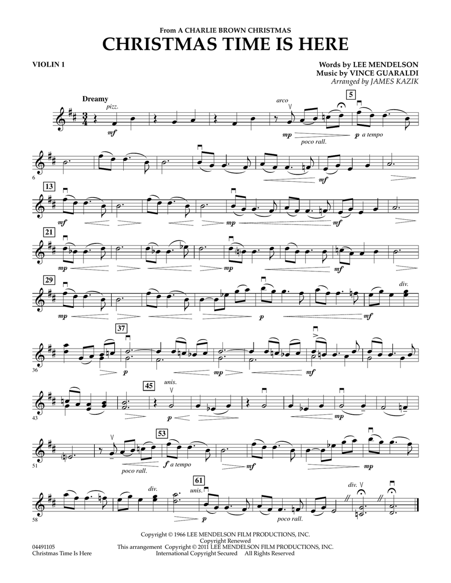 Christmas Time Is Here - Violin 1 Orchestra scores gallery preview page 1