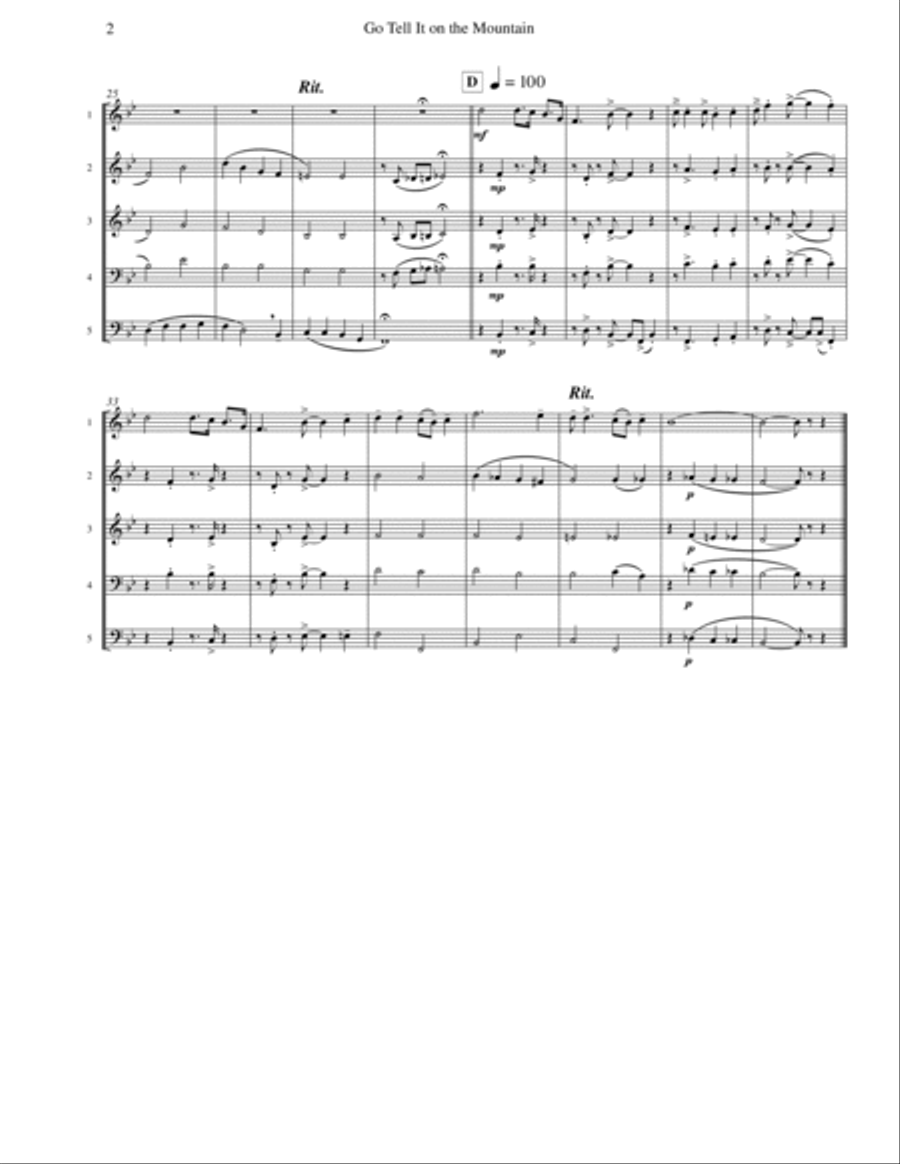 Go Tell It On the Mountain (Brass Quintet) Brass Quintet scores gallery preview page 3