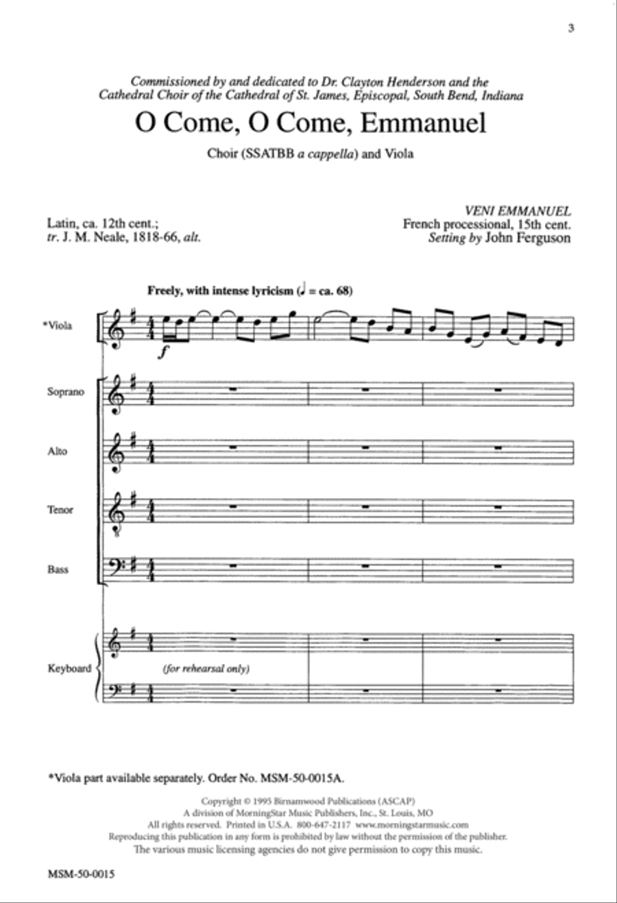O Come, O Come, Emmanuel O Come, O Come, Emmanuel SSATBB scores gallery preview page 1