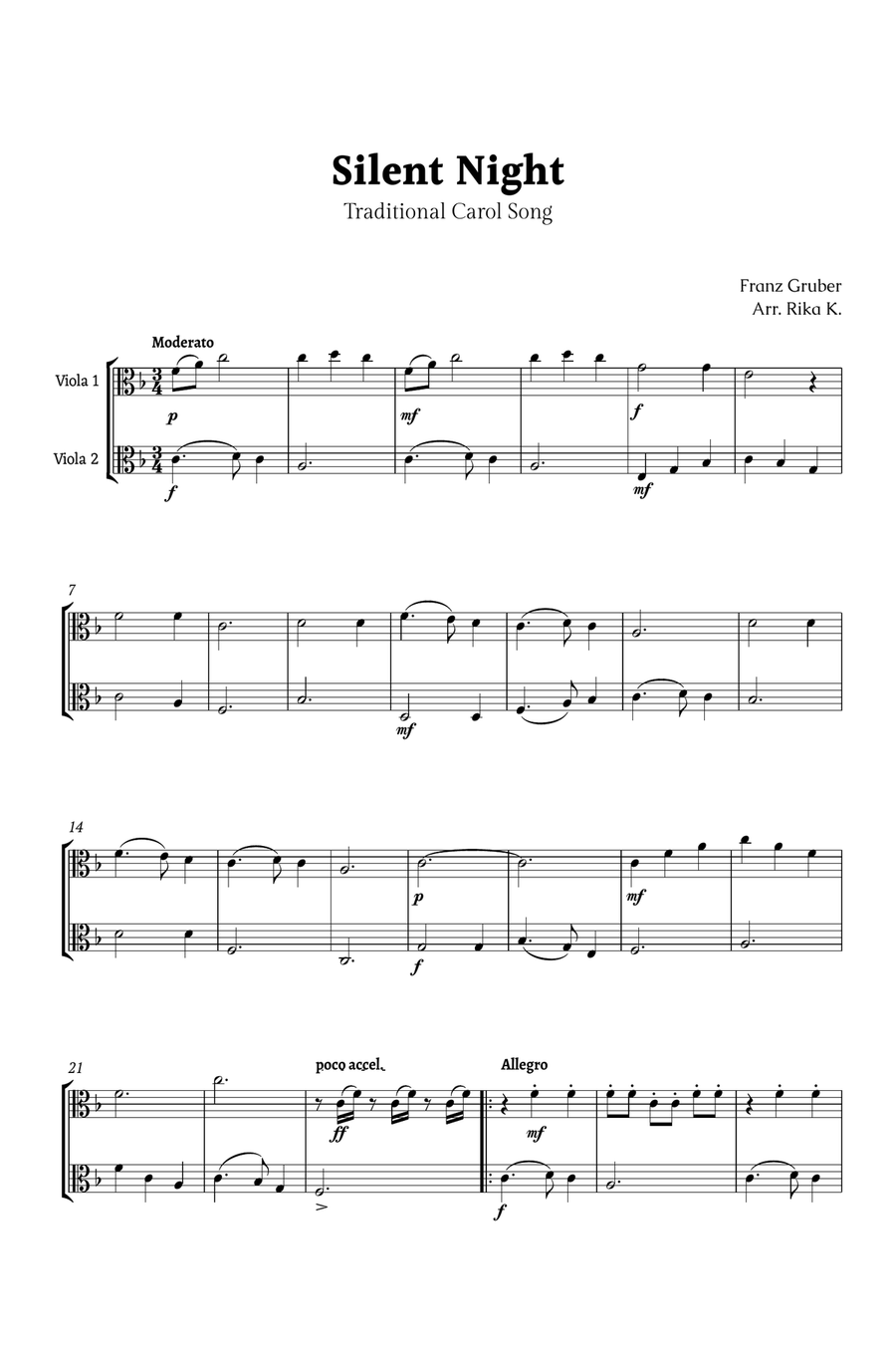 Silent Night for Viola Duet String Duet scores gallery preview page 1