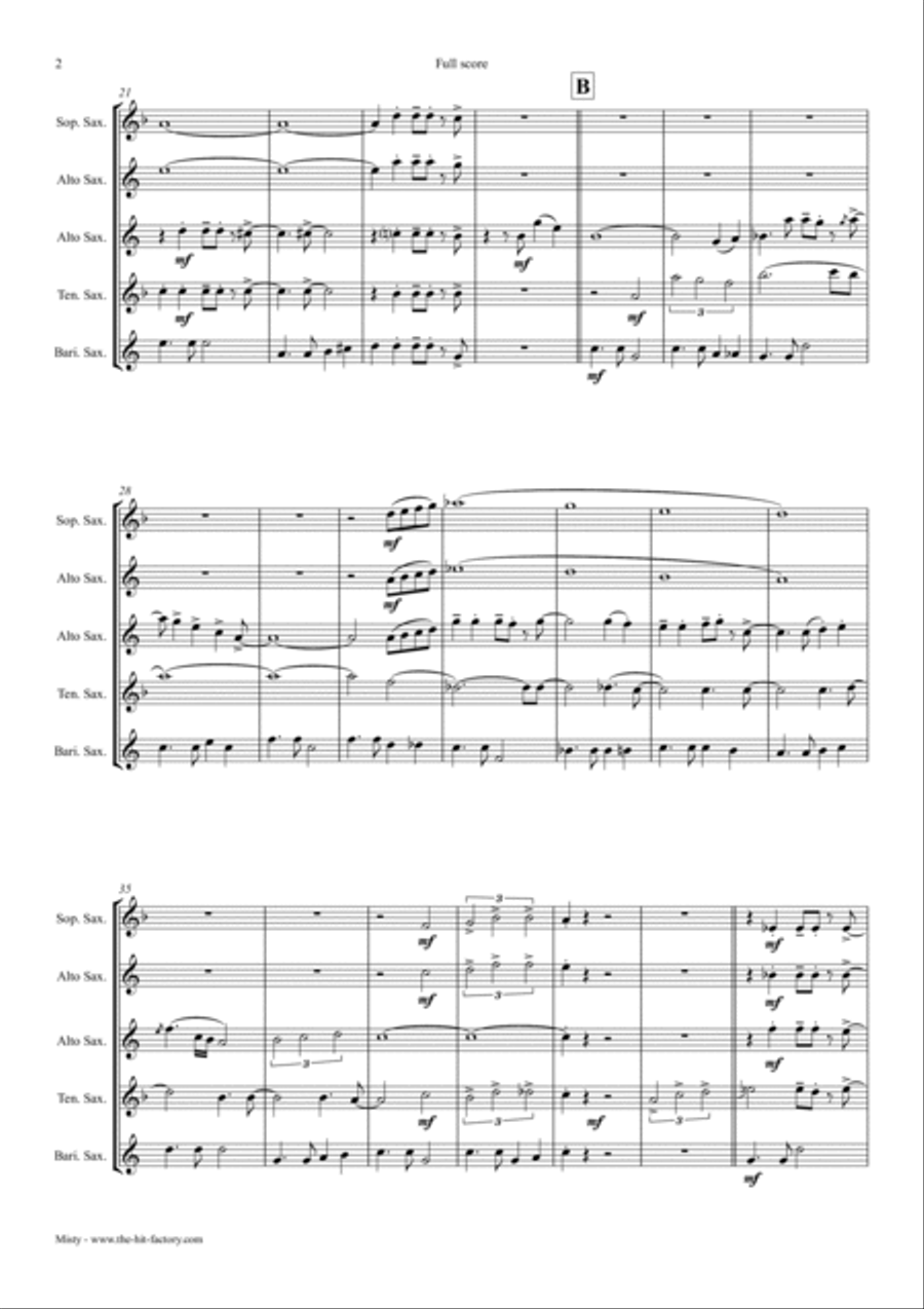 Misty Saxophone Quartet scores gallery preview page 2