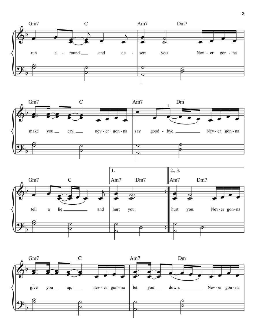 Never Gonna Give You Up Easy Piano scores gallery preview page 3