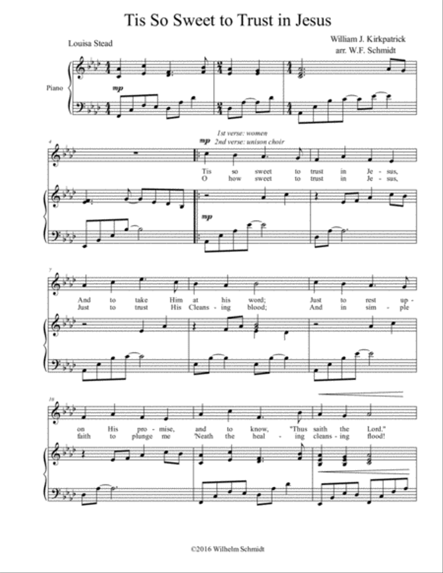 Tis So Sweet to Trust in Jesus 4-Part scores gallery preview page 1