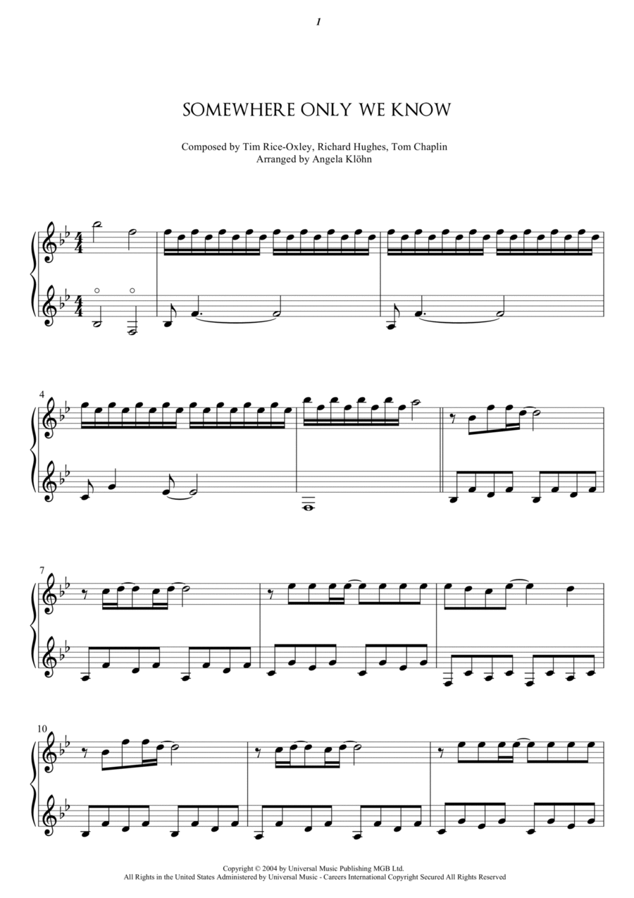 Somewhere Only We Know by Keane Harp - Digital Sheet Music