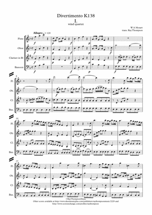 Mozart: Divertimento in F "Salzburg Symphony No.3" K138 - wind quartet