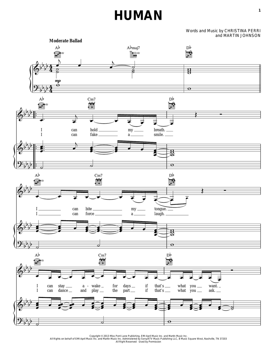 Human Piano, Vocal, Guitar scores gallery preview page 1