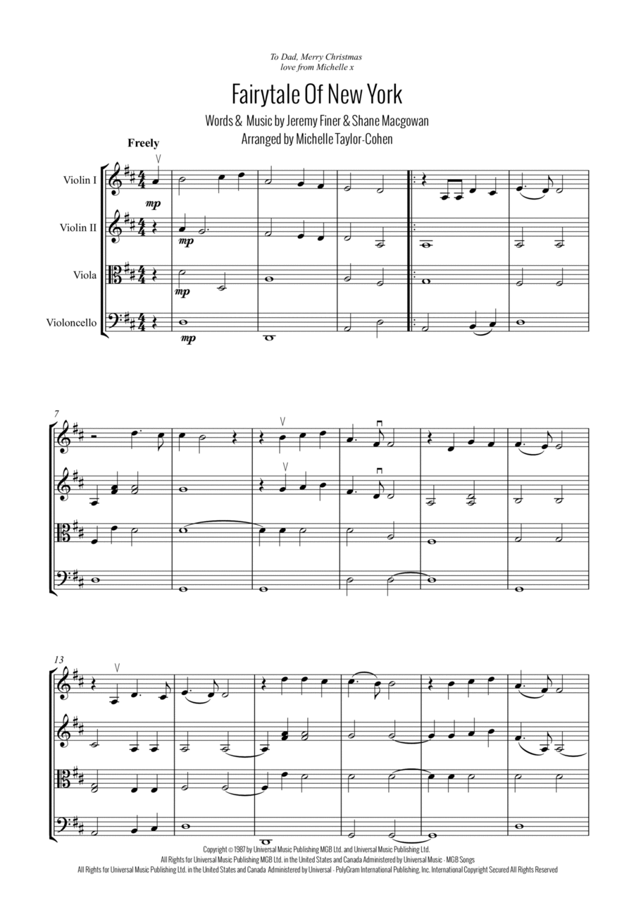 Fairytale Of New York String Quartet scores gallery preview page 1