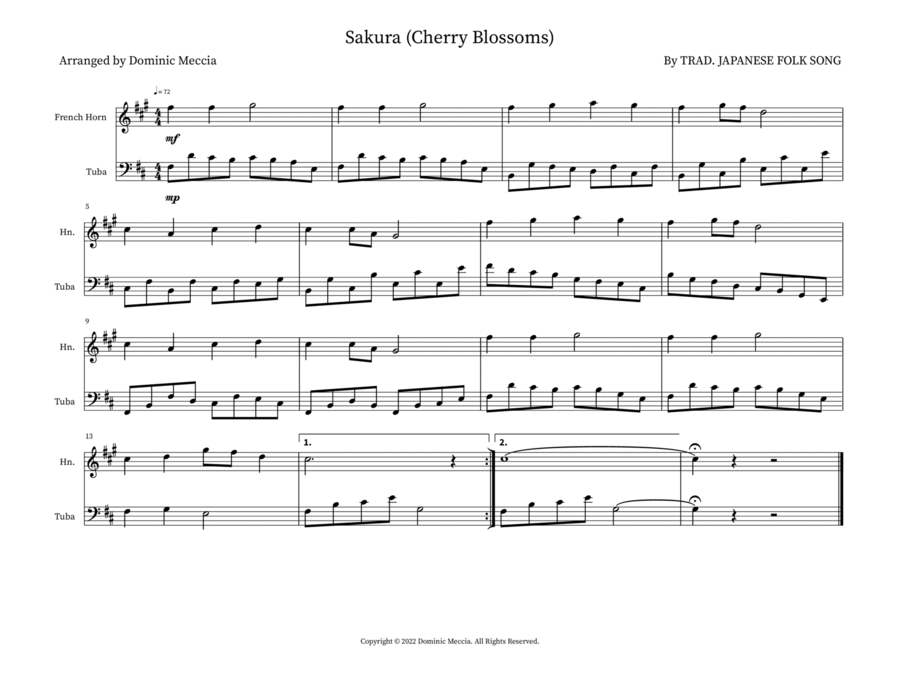 Sakura (Cherry Blossoms) Brass Duet scores gallery preview page 1
